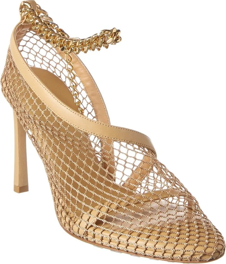 Bottega Veneta Mesh & Leather Ankle Strap Sandal