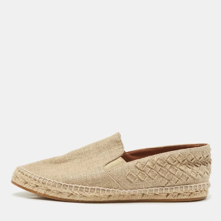 Bottega Veneta Metallic Gold Intrecciato Canvas Espadrille Flats Size 38