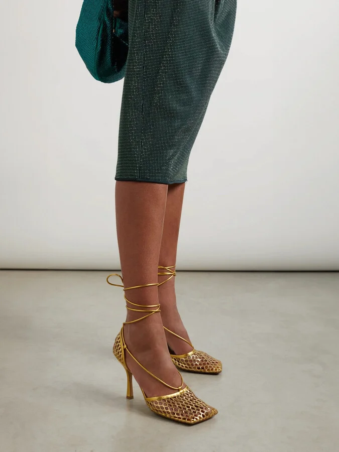 Bottega Veneta - Metallic Leather-trimmed Mesh Pumps - Gold - Image 2