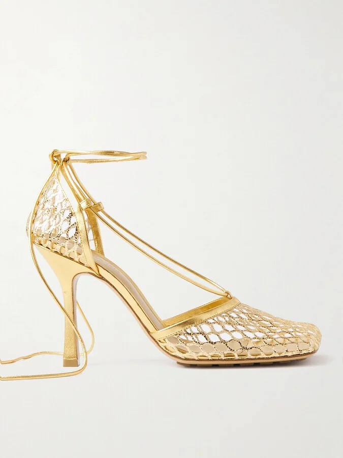 Bottega Veneta - Metallic Leather-trimmed Mesh Pumps - Gold