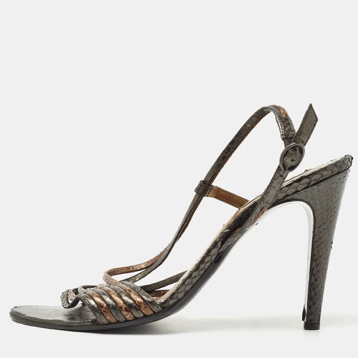 Bottega Veneta Metallic Snakeskin Leather Strappy Slingback Sandals Size 40