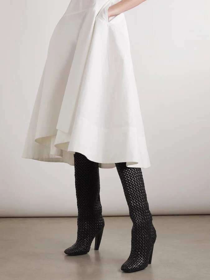 Bottega Veneta - Mini Lido Intrecciato Leather Knee Boots - Black - Image 2