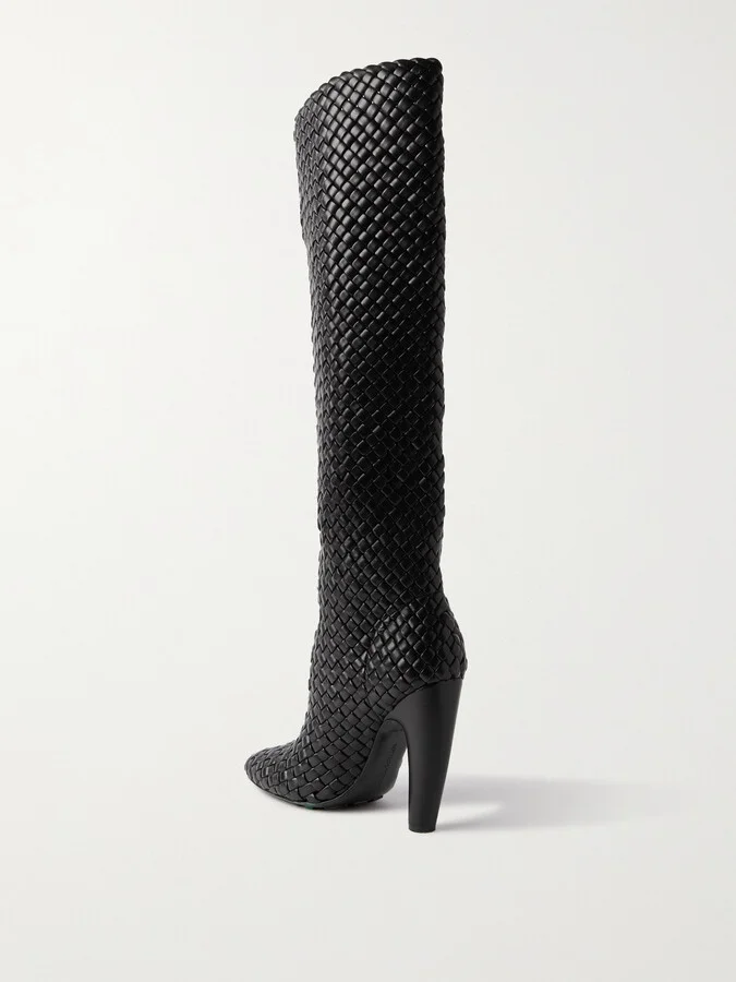 Bottega Veneta - Mini Lido Intrecciato Leather Knee Boots - Black - Image 3