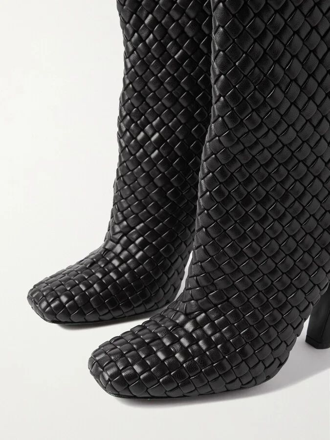 Bottega Veneta - Mini Lido Intrecciato Leather Knee Boots - Black - Image 4