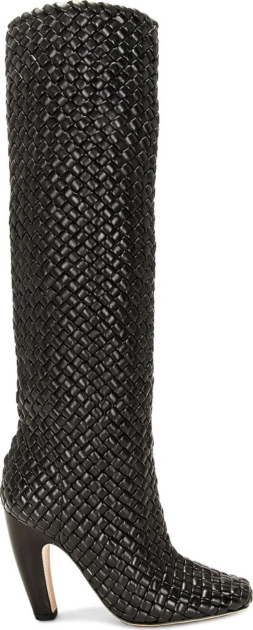 Bottega Veneta Mini Lido Weave Knee Boots in Black