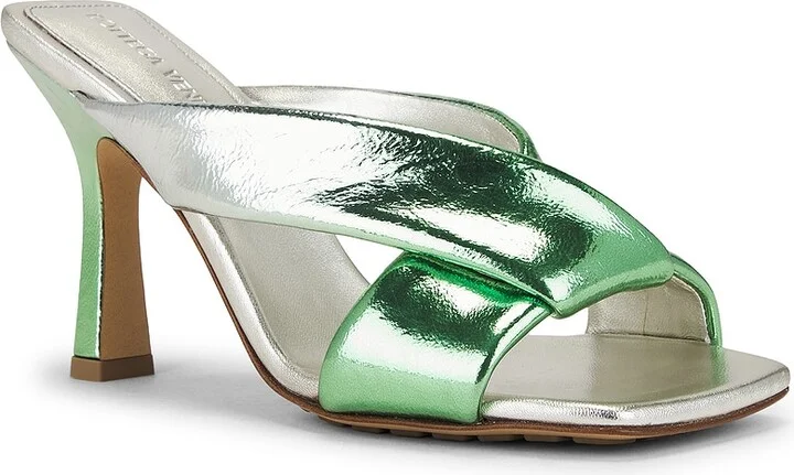 Bottega Veneta Mule Sandal in Metallic Silver,Green - Image 2