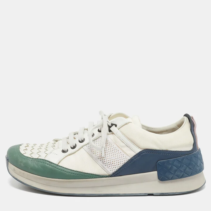 Bottega Veneta Multicolor Leather and Suede Intrecciato Lace Up Sneakers Size 42.5