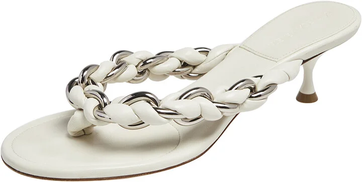 Bottega Veneta Off White Braided Leather & Chain Thong Sandals Size 39