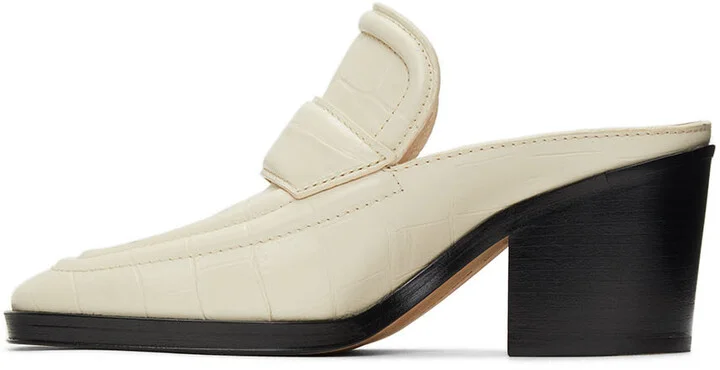 Bottega Veneta Off-White Croc Heeled Mules - Image 3