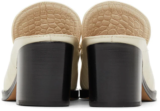Bottega Veneta Off-White Croc Heeled Mules - Image 4