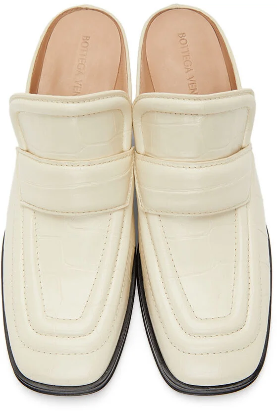 Bottega Veneta Off-White Croc Heeled Mules - Image 5