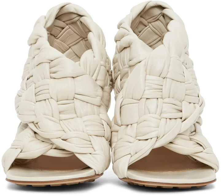 Bottega Veneta Off-White Intrecciato Board Heeled Sandals - Image 2