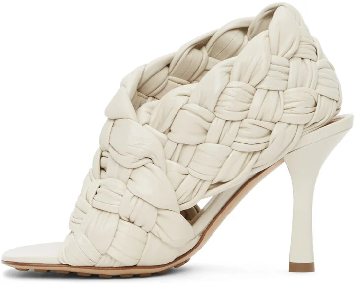 Bottega Veneta Off-White Intrecciato Board Heeled Sandals - Image 3