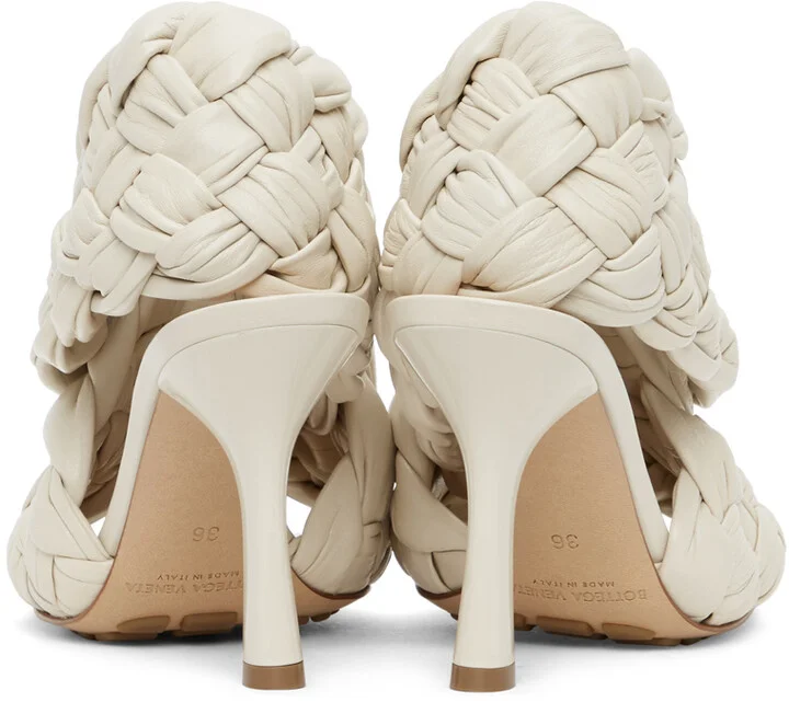 Bottega Veneta Off-White Intrecciato Board Heeled Sandals - Image 4