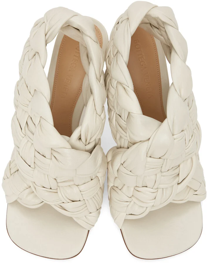 Bottega Veneta Off-White Intrecciato Board Heeled Sandals - Image 5