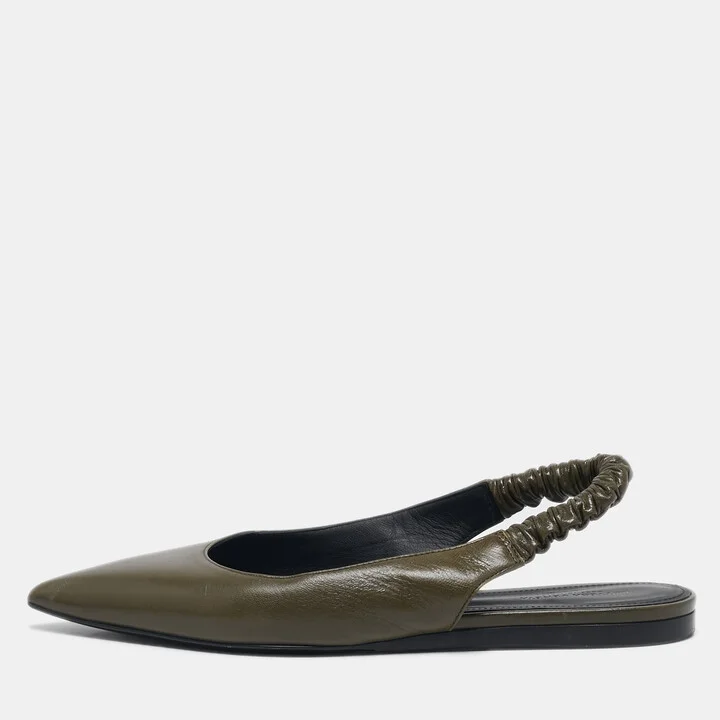 Bottega Veneta Olive Green Leather Slingback Pointed Toe Flat Pumps Size 38