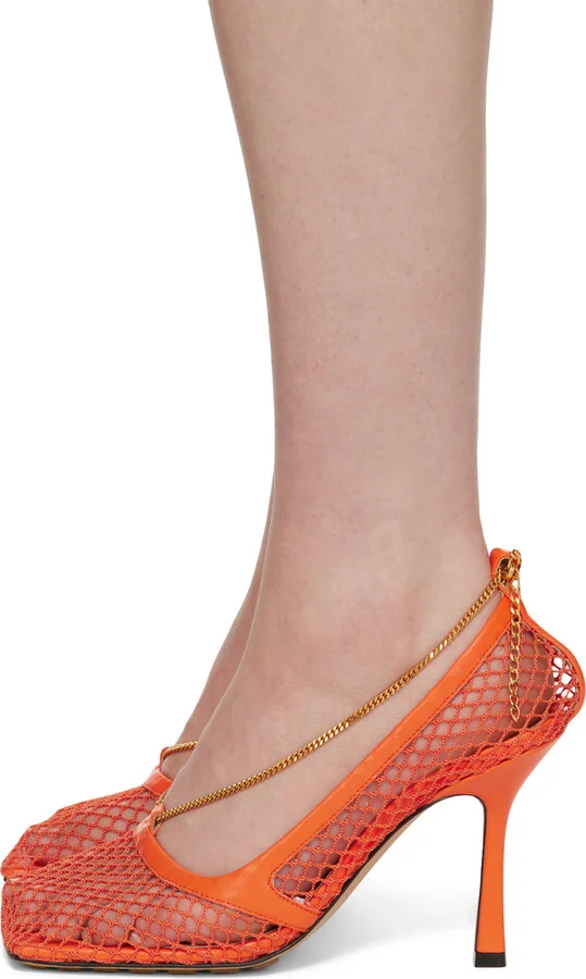 Bottega Veneta Orange Chain Heels - Image 3