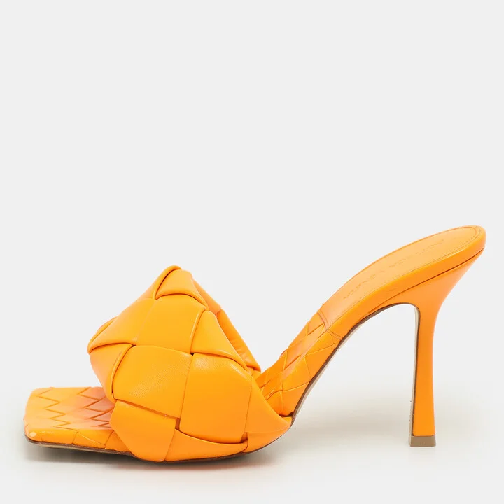 Bottega Veneta Orange Intrecciato Leather Lido Slide Sandals Size 39
