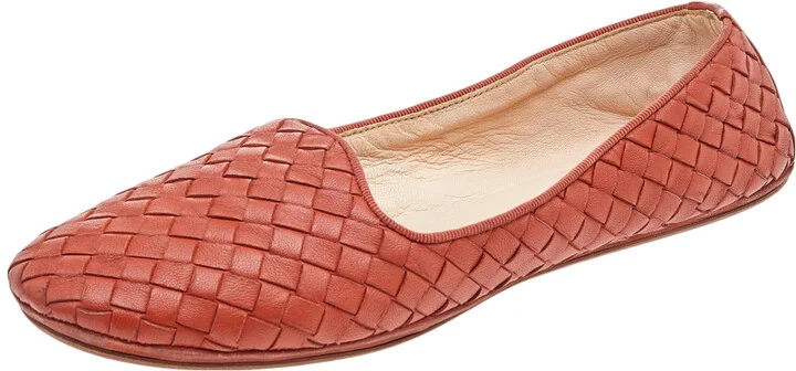 Bottega Veneta Orange Intrecciato Leather Smoking Slippers Size 37