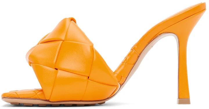 Bottega Veneta Orange Intrecciato Lido Heeled Sandals - Image 3
