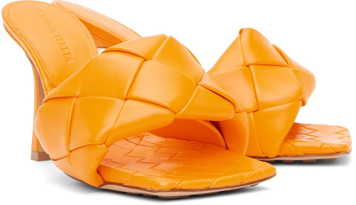 Bottega Veneta Orange Intrecciato Lido Heeled Sandals - Image 4