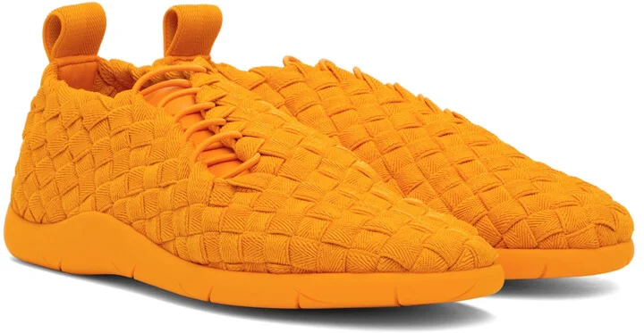 Bottega Veneta Orange Intrecciato Low Sneakers - Image 4