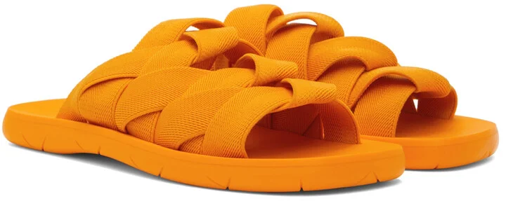 Bottega Veneta Orange Intrecciato Slides - Image 4