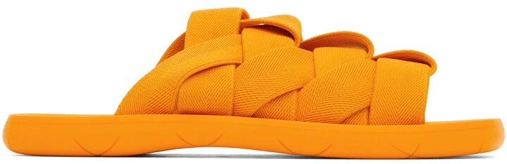 Bottega Veneta Orange Intrecciato Slides