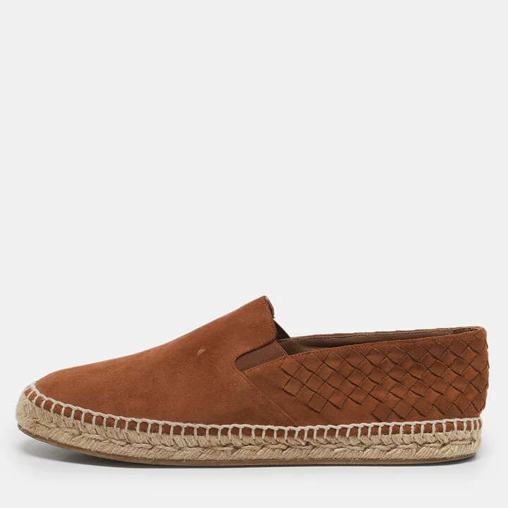 Bottega Veneta Orange Intrecciato Suede Espadrille Flats Size 42