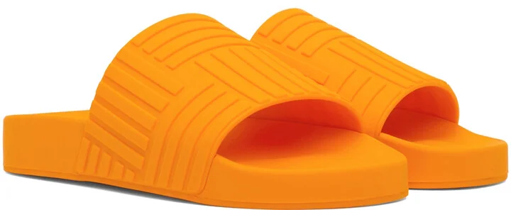 Bottega Veneta Orange Rubber Slides - Image 4