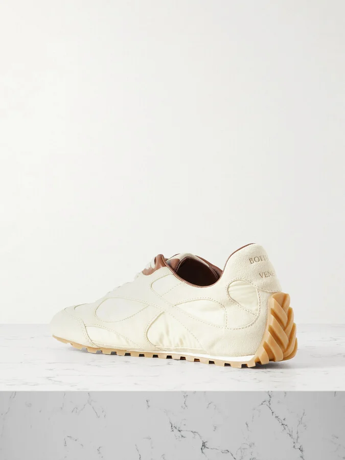 Bottega Veneta - Orbit Leather-trimmed Suede And Shell Sneakers - Off-white - Image 3