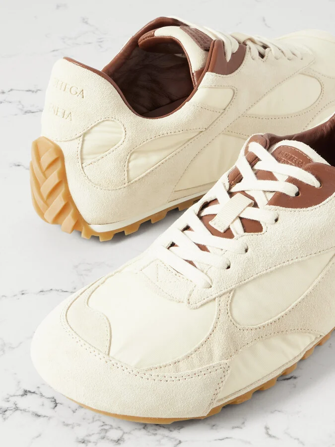 Bottega Veneta - Orbit Leather-trimmed Suede And Shell Sneakers - Off-white - Image 4