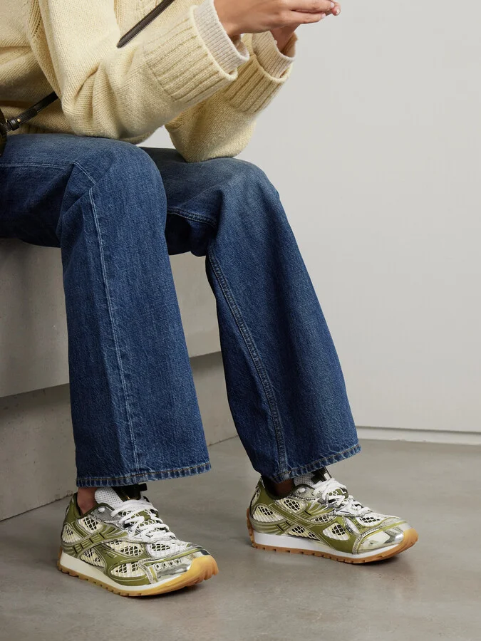 Bottega Veneta - Orbit Metallic Rubber, Mesh And Fishnet Sneakers - Off-white - Image 2