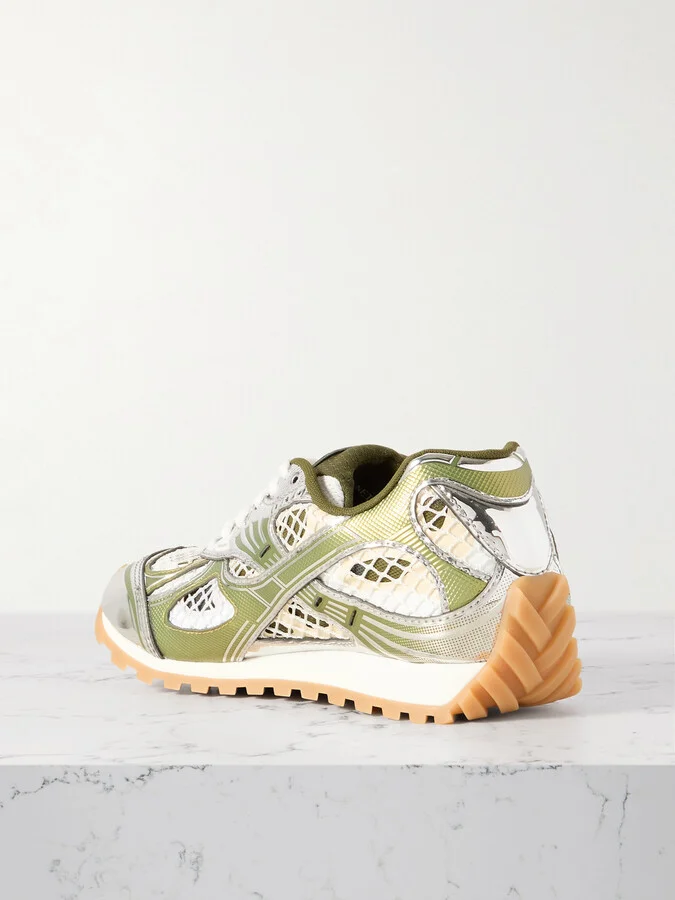 Bottega Veneta - Orbit Metallic Rubber, Mesh And Fishnet Sneakers - Off-white - Image 3