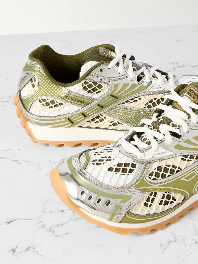 Bottega Veneta - Orbit Metallic Rubber, Mesh And Fishnet Sneakers - Off-white - Image 4