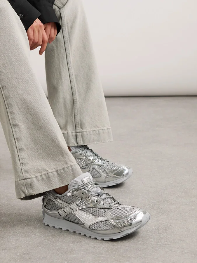 Bottega Veneta - Orbit Metallic Rubber, Mesh And Fishnet Sneakers - Silver - Image 2