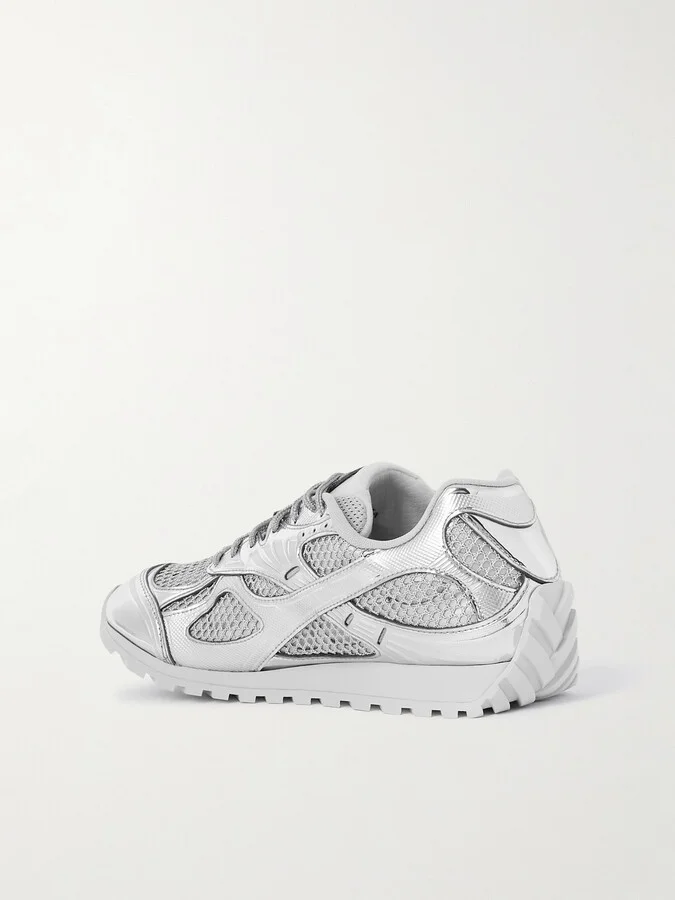 Bottega Veneta - Orbit Metallic Rubber, Mesh And Fishnet Sneakers - Silver - Image 3