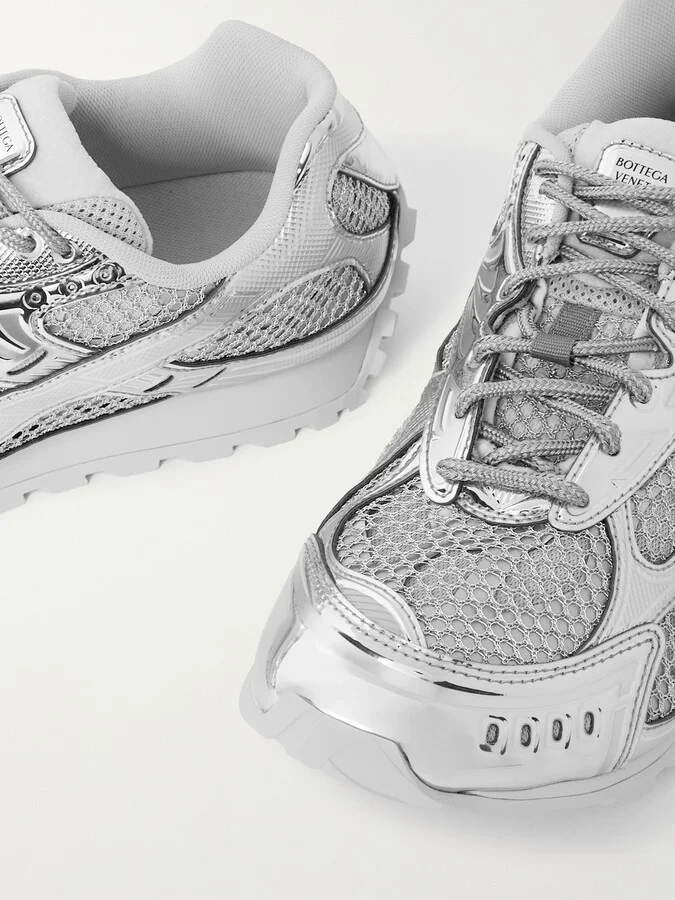 Bottega Veneta - Orbit Metallic Rubber, Mesh And Fishnet Sneakers - Silver - Image 4