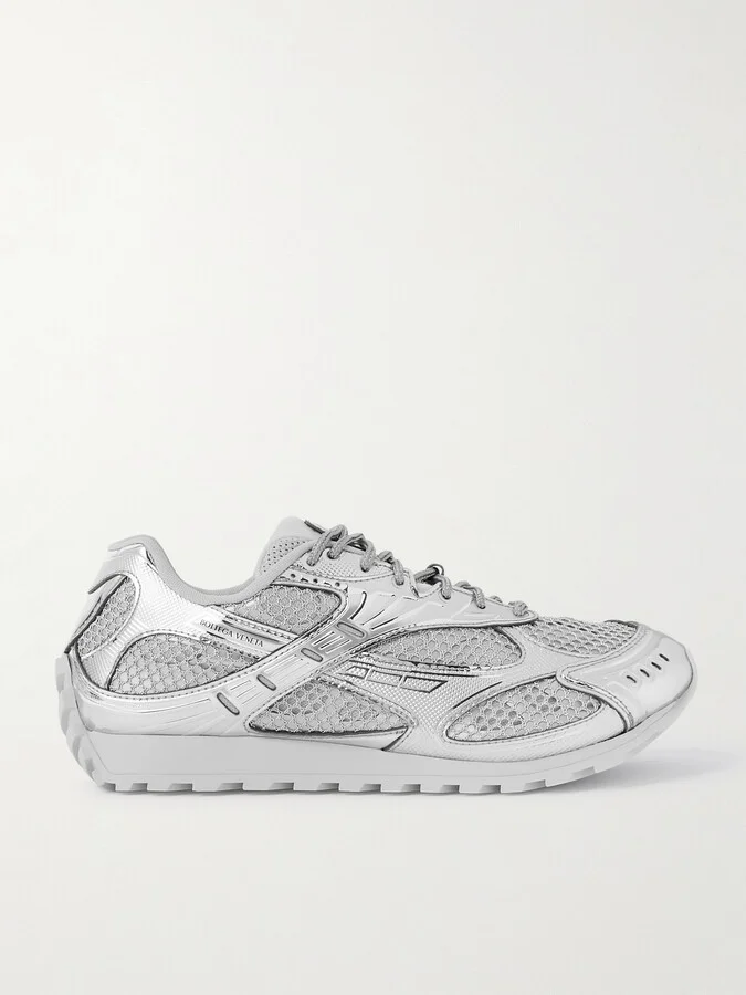 Bottega Veneta - Orbit Metallic Rubber, Mesh And Fishnet Sneakers - Silver