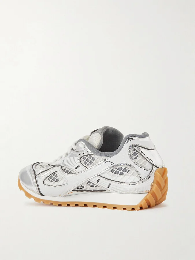 Bottega Veneta - Orbit Metallic Rubber, Mesh And Fishnet Sneakers - White - Image 3