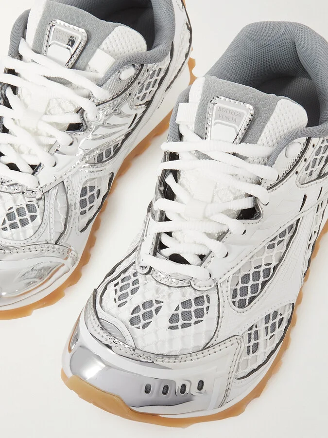 Bottega Veneta - Orbit Metallic Rubber, Mesh And Fishnet Sneakers - White - Image 4