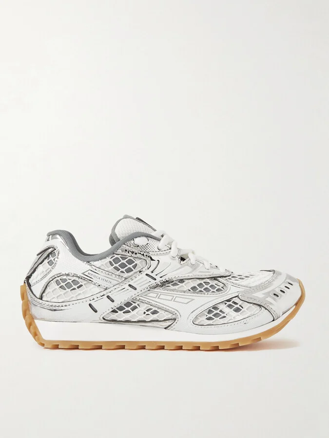 Bottega Veneta - Orbit Metallic Rubber, Mesh And Fishnet Sneakers - White