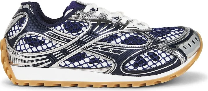 Bottega Veneta Orbit Sneaker in Navy,Metallic Silver