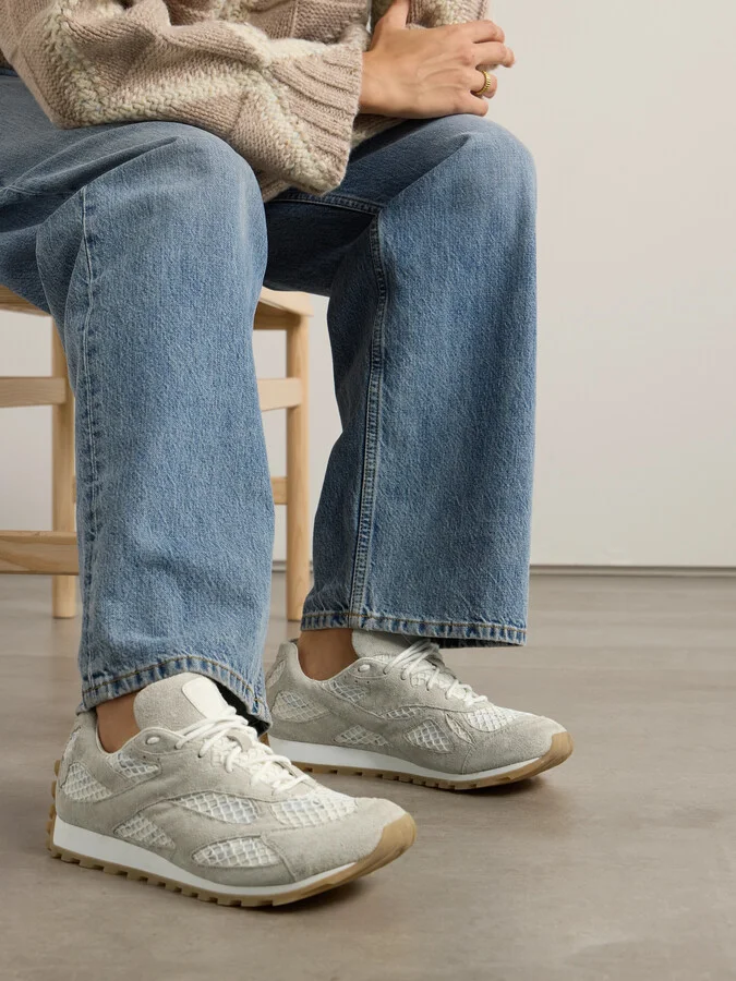 Bottega Veneta - Orbit Suede, Leather, Mesh And Fishnet Sneakers - Cream - Image 2