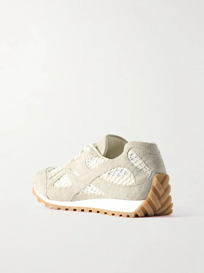 Bottega Veneta - Orbit Suede, Leather, Mesh And Fishnet Sneakers - Cream - Image 3