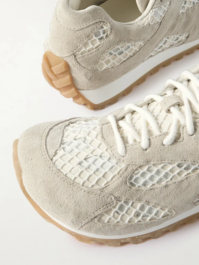Bottega Veneta - Orbit Suede, Leather, Mesh And Fishnet Sneakers - Cream - Image 4