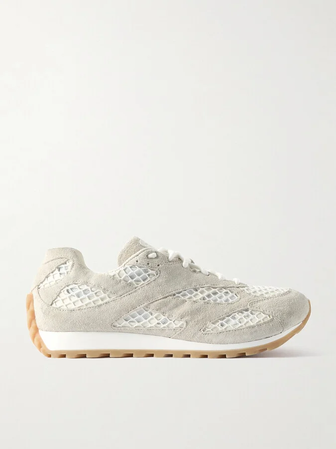 Bottega Veneta - Orbit Suede, Leather, Mesh And Fishnet Sneakers - Cream