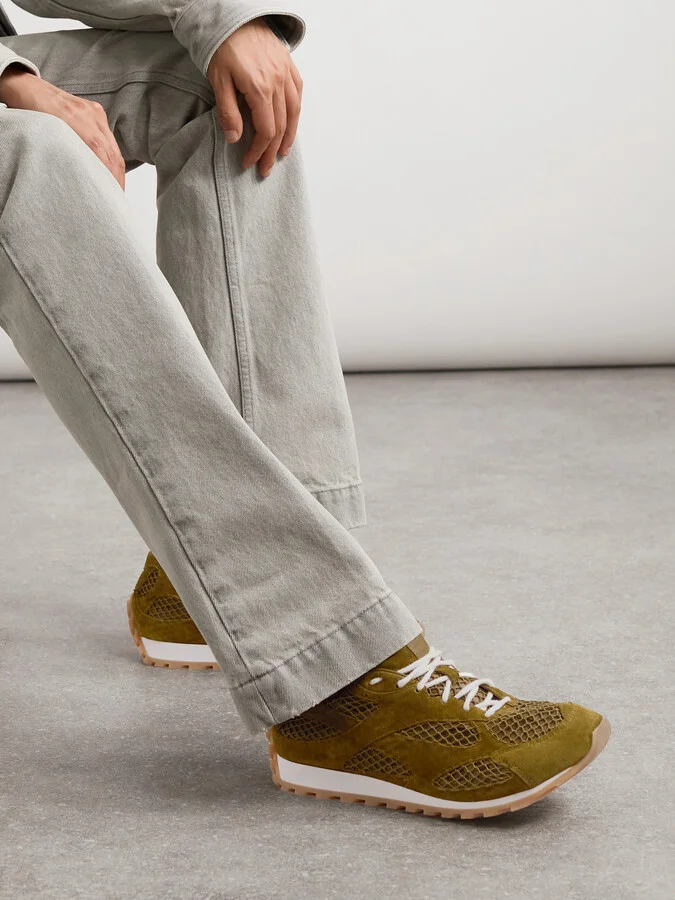 Bottega Veneta - Orbit Suede, Leather, Mesh And Fishnet Sneakers - Green - Image 2