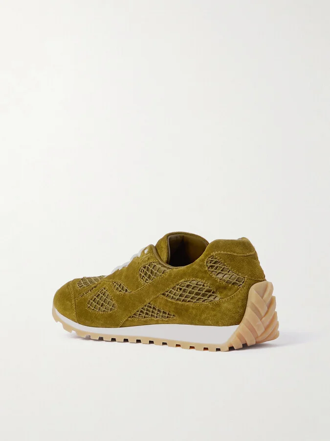 Bottega Veneta - Orbit Suede, Leather, Mesh And Fishnet Sneakers - Green - Image 3