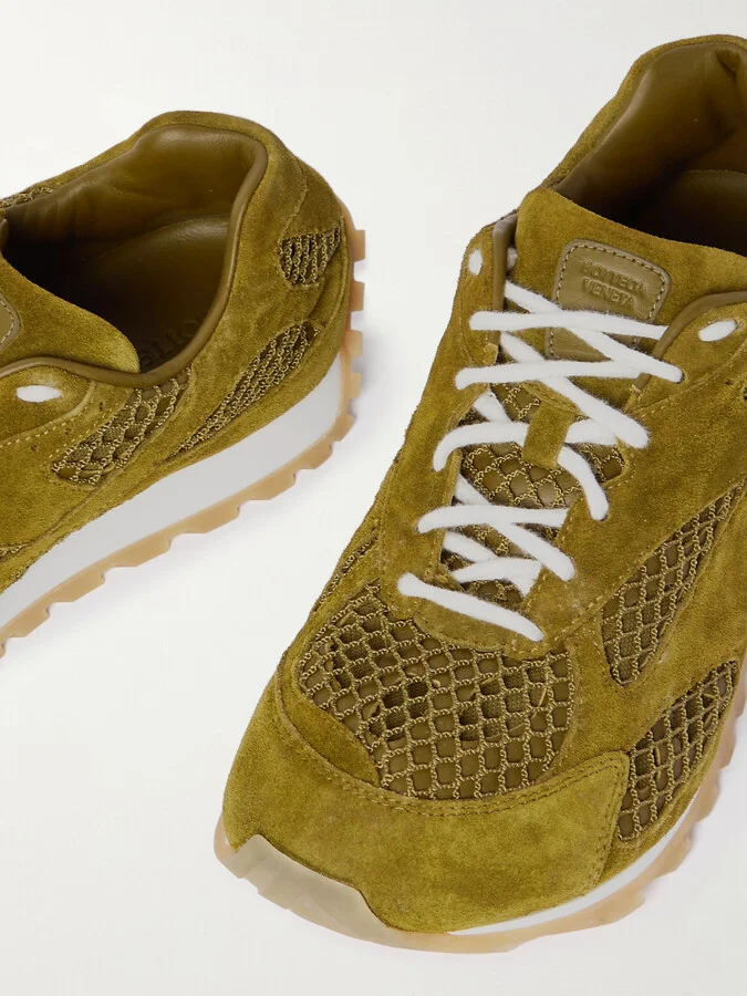 Bottega Veneta - Orbit Suede, Leather, Mesh And Fishnet Sneakers - Green - Image 4